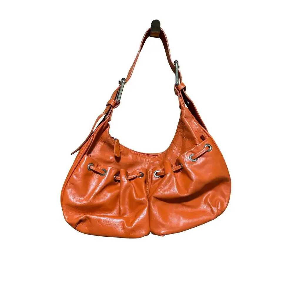 Made in Italy Orange Leather Slouchy Shoulder Hobo Bag